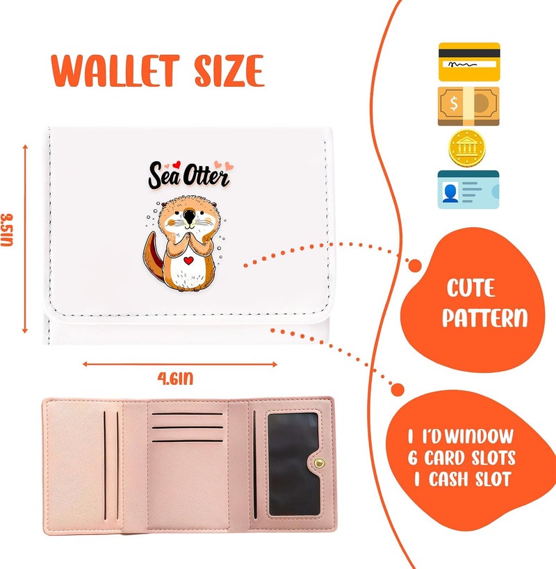 BJDAMAI Sea Otter Wallet For Teens Kids Girls Age 6,7,8,9,10,11,12, Small Slim Thin Mini Compact Women Wallet, Animal Lovers Gifts Stuff, Cash Card Coin Pocket Window For Female! - Image 2